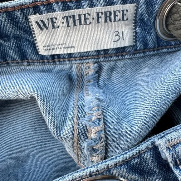 Free People Moxie Barrel Jeans Denim Blue Patches Baggy Slouchy Boho Festival 31 - Picture 14 of 14